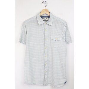 Grayers Horizontal Stripe Short Sleeve Shirt Button Down Woven Blue Cream Stripe